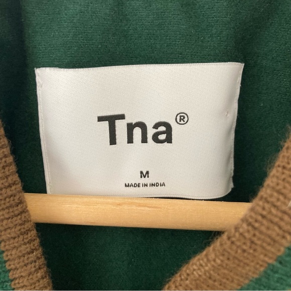 Tna Aritizia Green Varsity Bomber Jacket Genuine Leather Sleeves, Size M - Picture 5 of 8